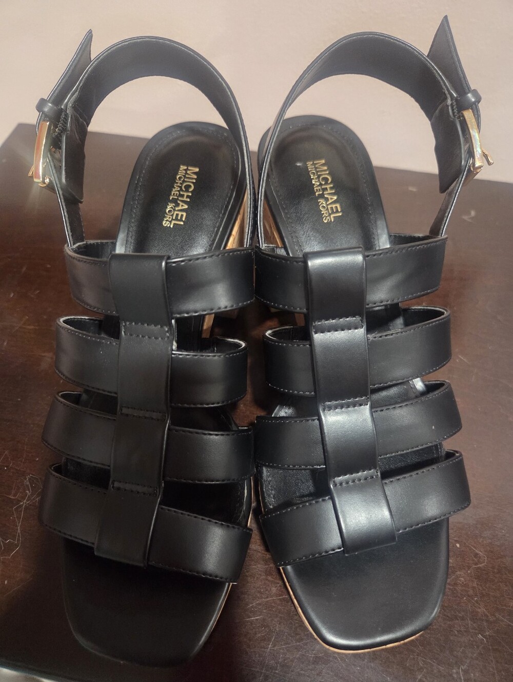 Michael Kors Black Strappy Leather Sandals